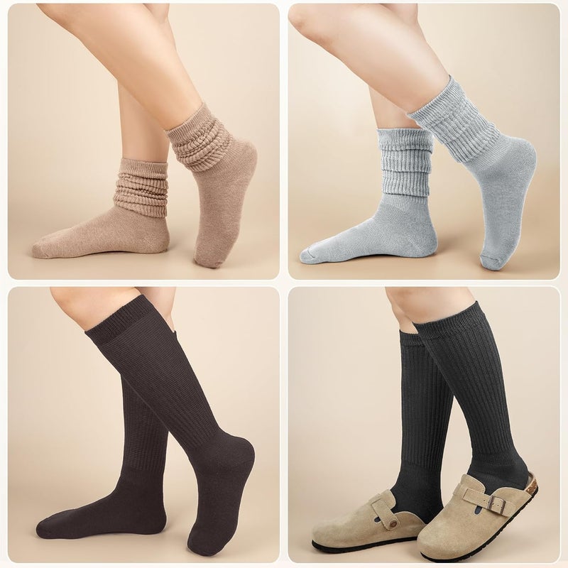 Socksfad Store Slouchy Boot Socks for Women, Soft Knit Scrunch Knee High Long Socks 4 Pairs 6-12 - Image 4